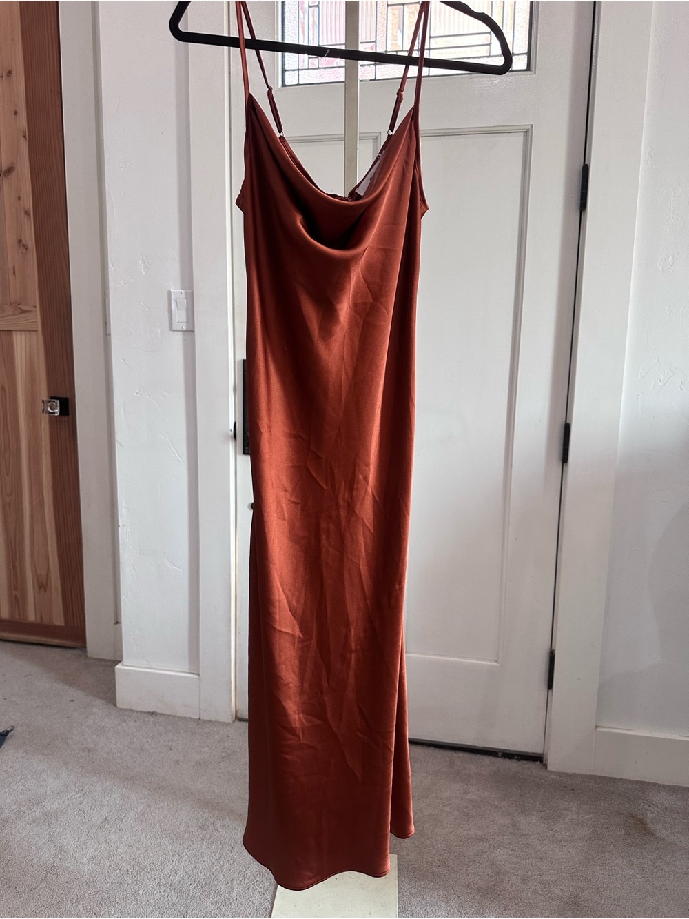 e.ssue Satin Slip Dress in Rust